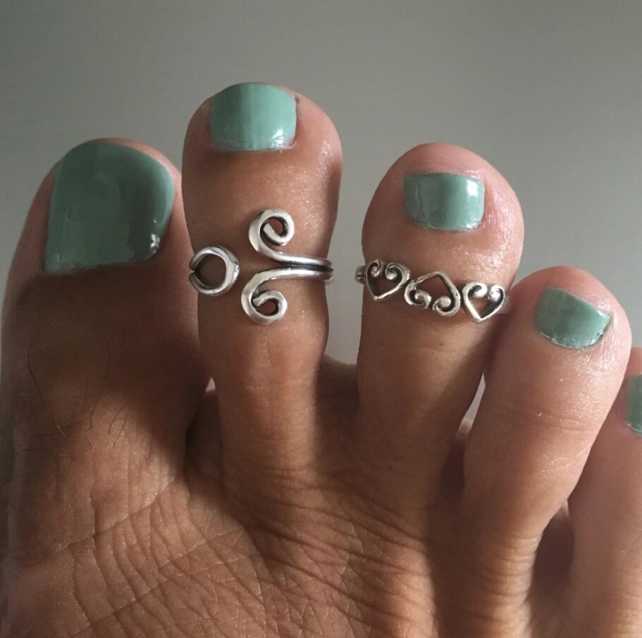 Solid Metal VALENTINE GIFT 4 WOMEN’S Swirl Adjustable Foot Toe Ring 925 Silver