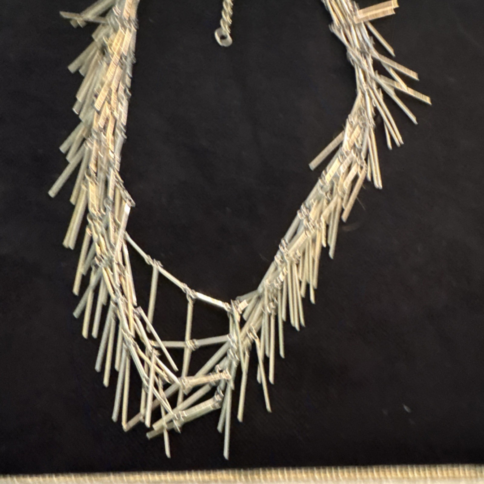 Perry Ellis Silver Tone Statement Bib Necklace Cable Chain Adjustable Signed