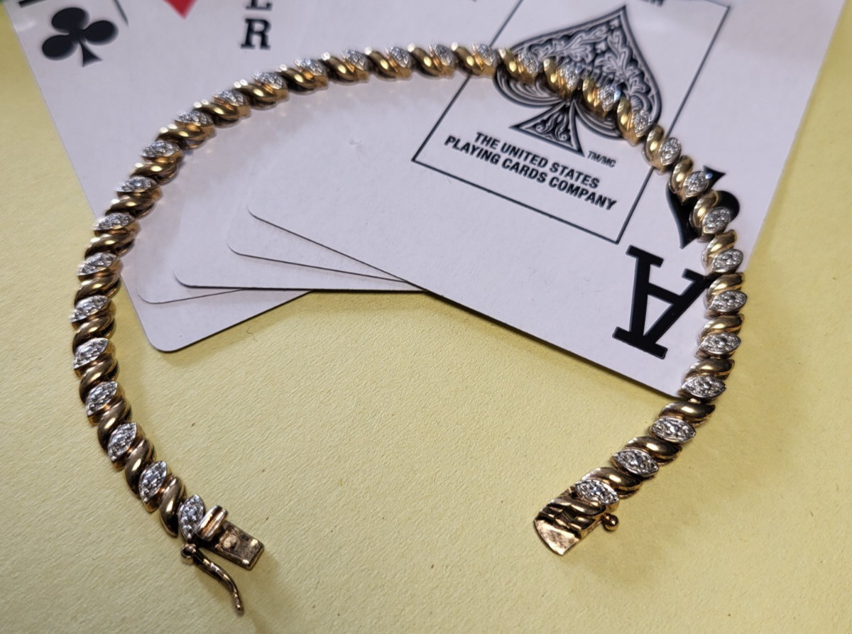 925 Sterling Silver Gold Plated Bracelet w/ CZ Accents – Marquise Link Design 8″