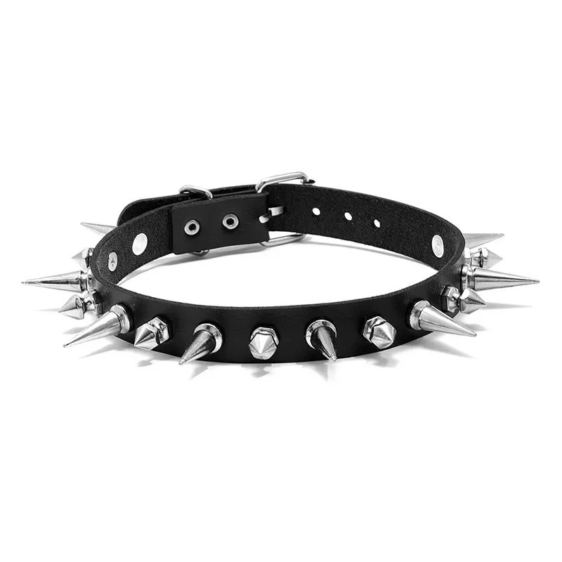 Rock Punk Goth PU Leather Iron Neck Choker Black Silver