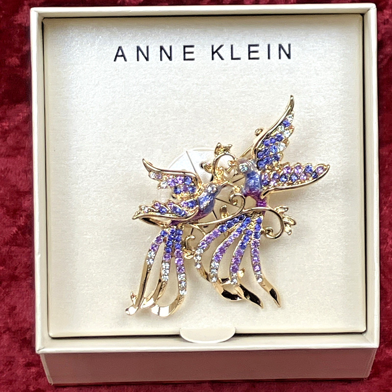 Anne Klein Multi Stone Love Birds Purple Motif Pin NIB Orig. $32
