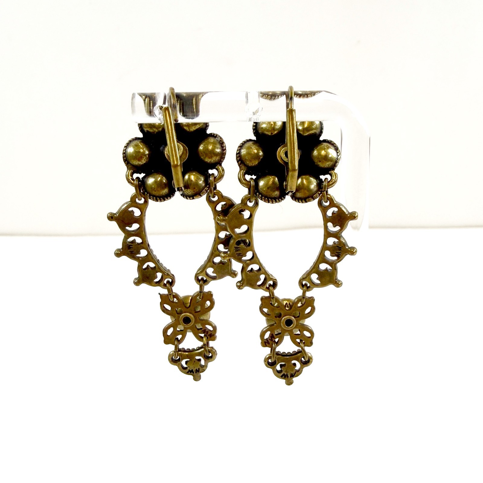 Michal Negrin Red Multicolor Crystal Chandelier Earrings Floral Filigree RARE