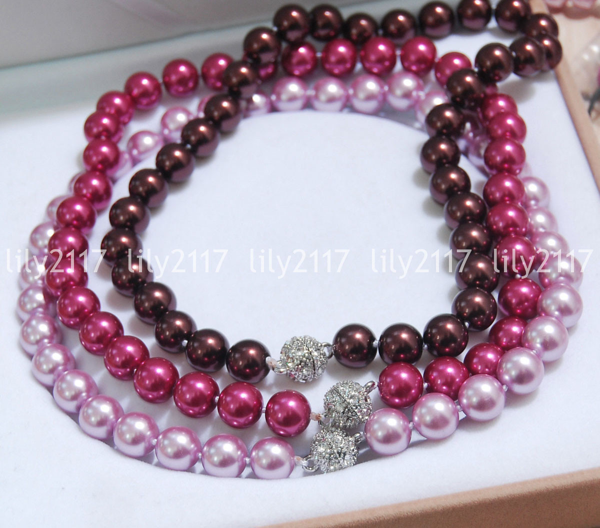 Beauty Brown Pink Red 8mm South Sea Shell Pearl Round Beads Necklaces 16-36” AA