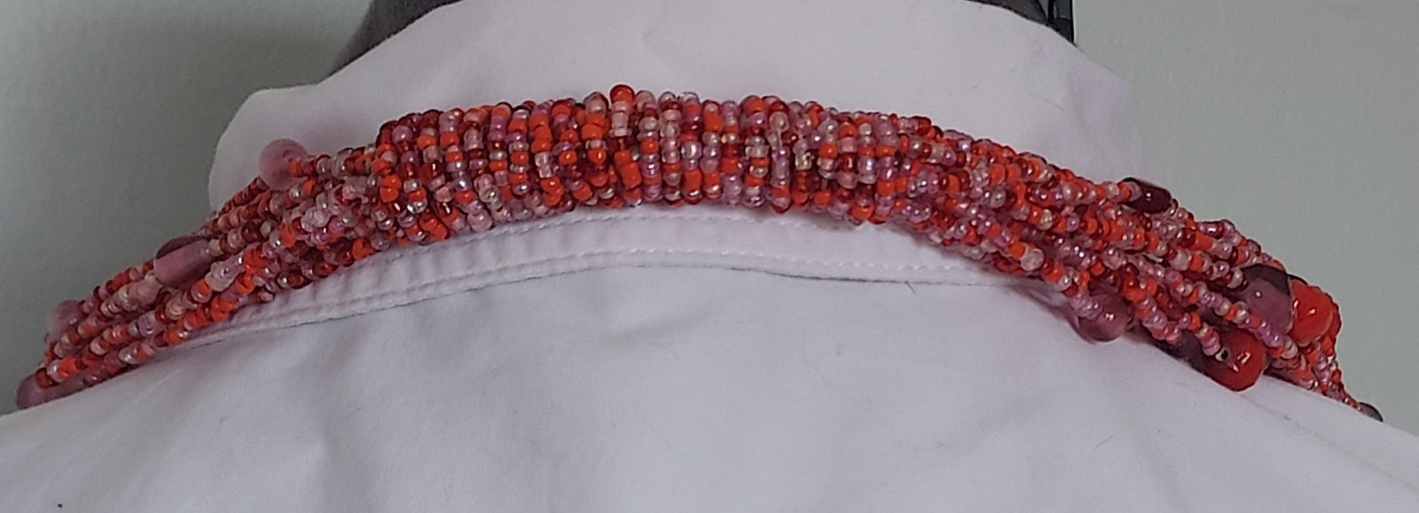 Multicolor Beaded Multi Strand Scarf Wrap Necklace w/Straight Back Statement