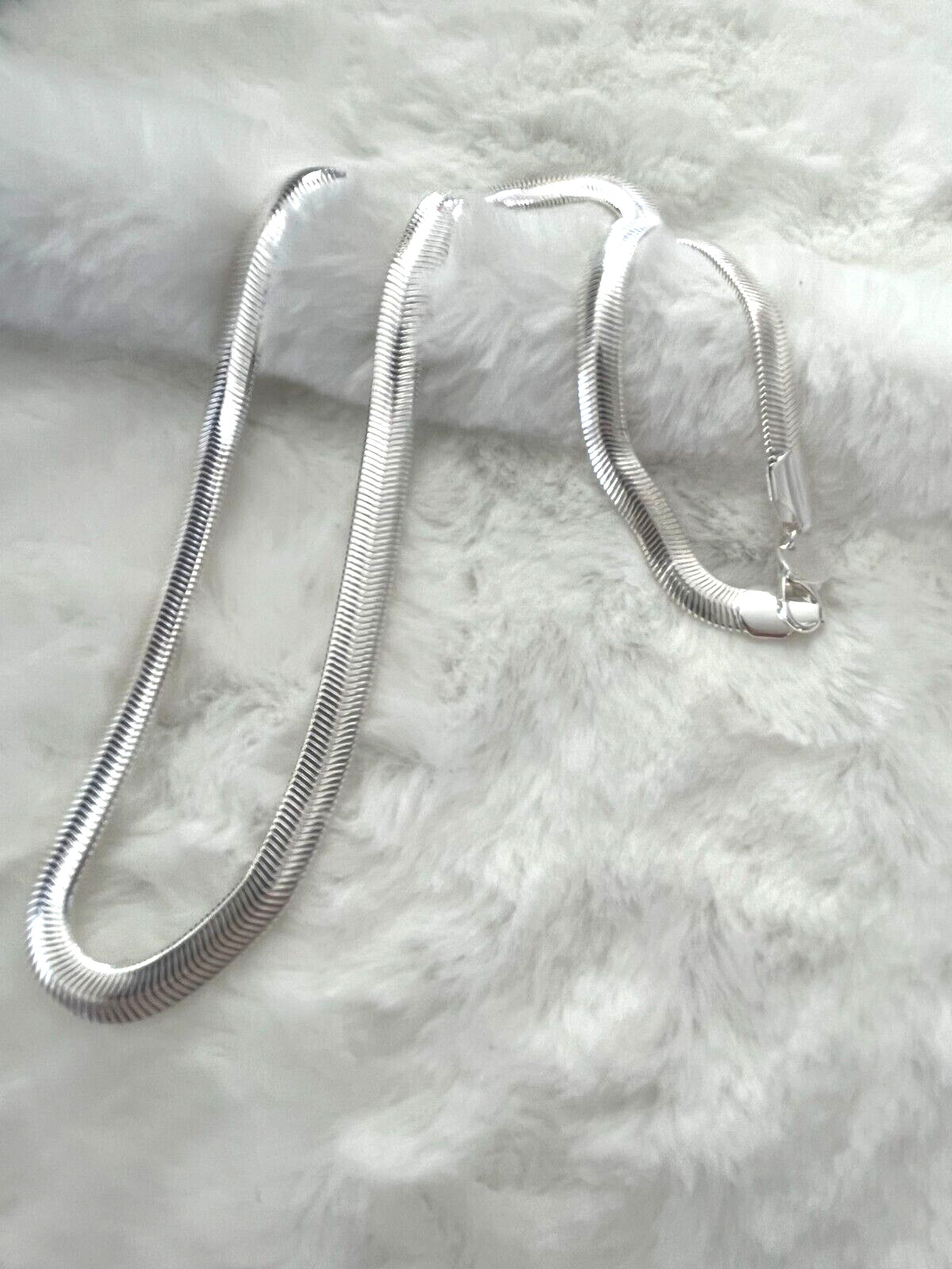 Elegant 925 Silver Plated Flat Snake Chain 6mm Wide 20″ Long Fast Free Shipping!