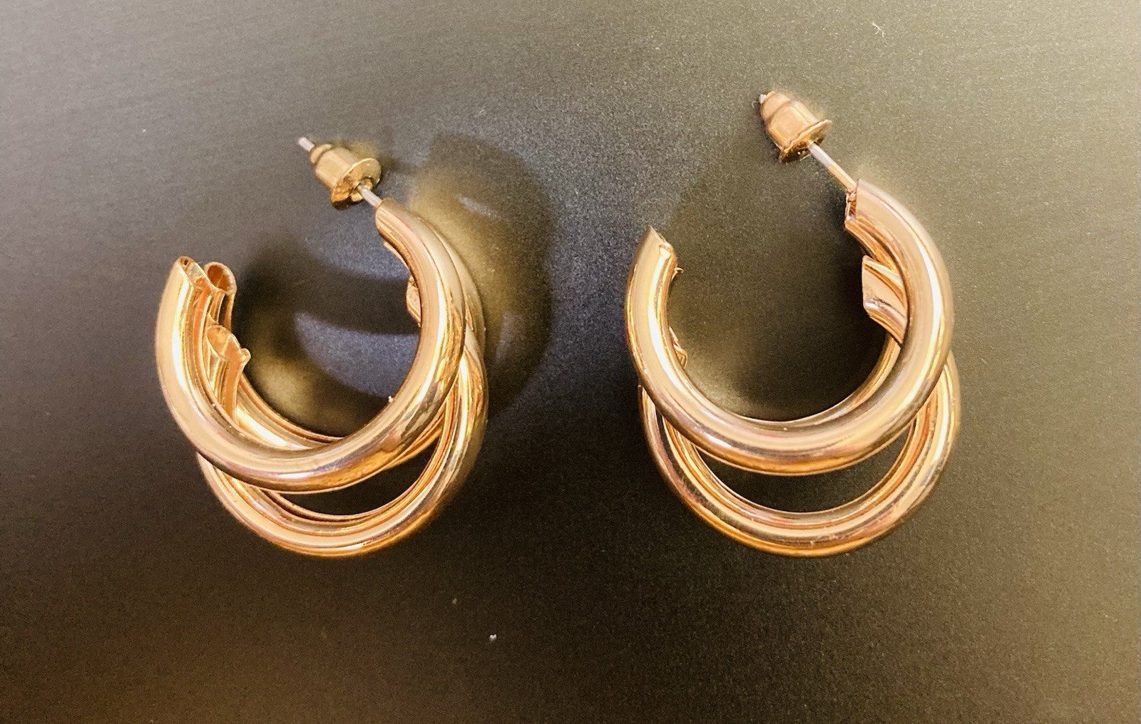 GoldTone Alloy Metal Bold Chunky Triple Tube Hoop Lightweight Earrings for Women
