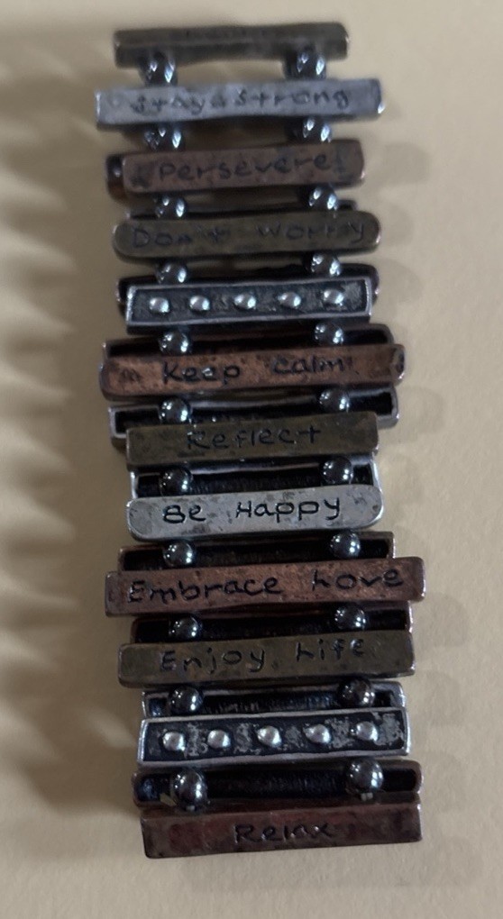 Mixed Metal Tones 7.5″ Stretch Bracelet w Words Of Affirmation & Inspiration