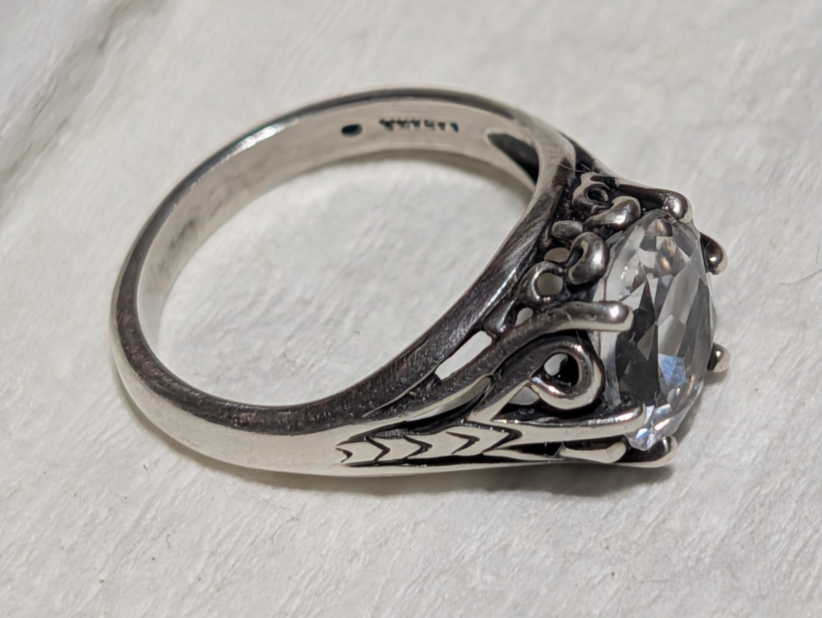Kabana Sterling Filigree Pale Blue Stone Solitaire Ring Size 7 Aqua Marine?