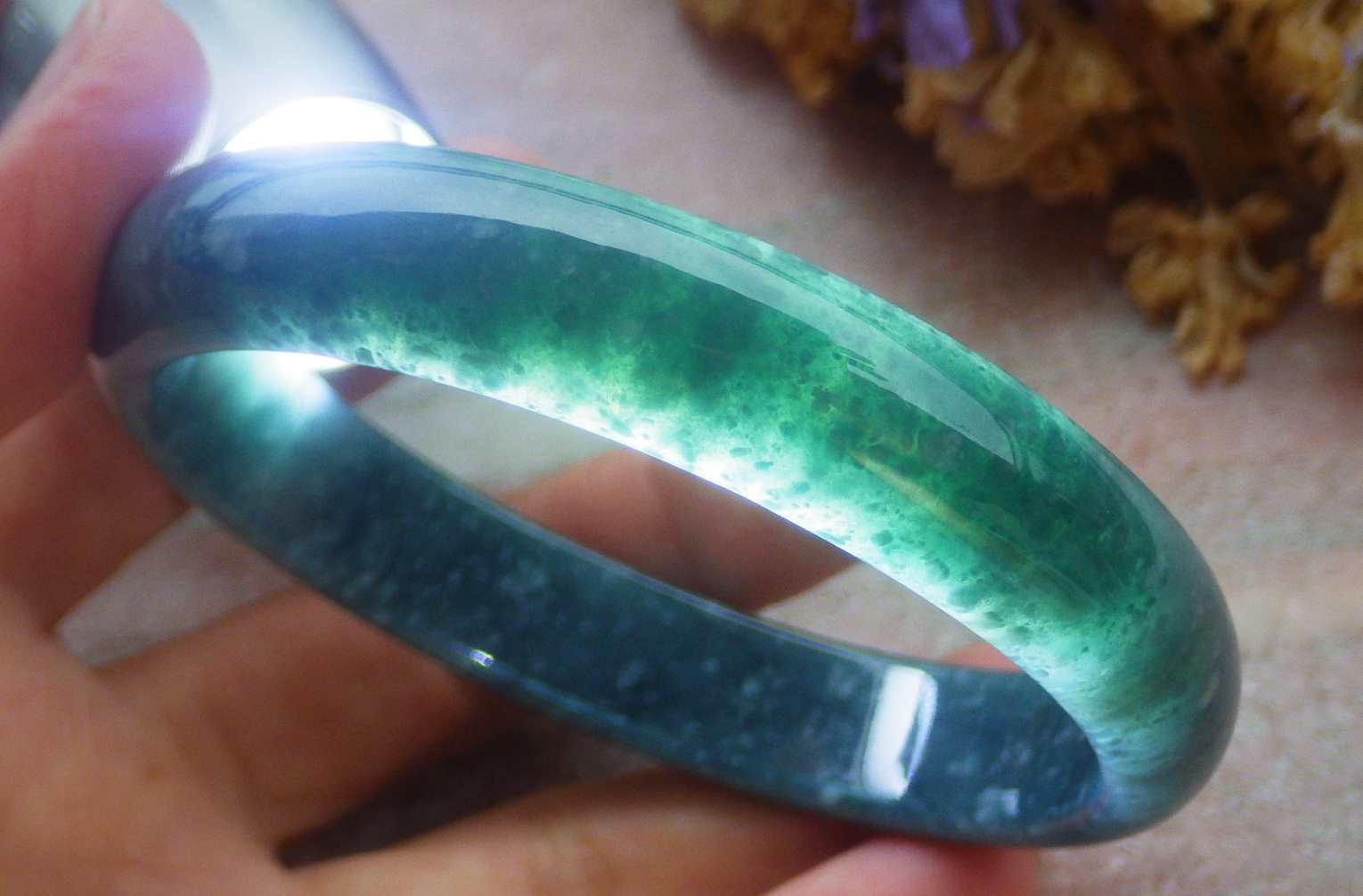 Video Certified Dark Green A JADE JADEITE Round Bangle Bracelet 59mm 419941 TS