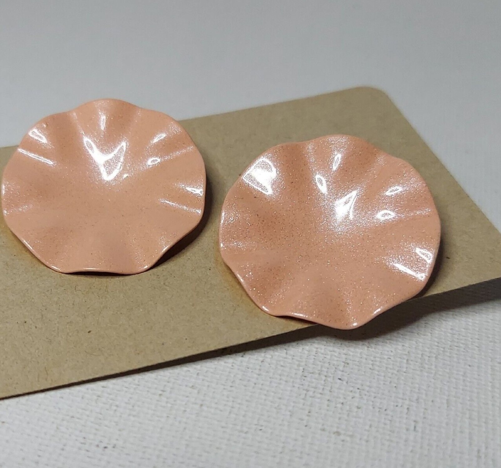 Earrings Enamel Metal Flower type shape Pink/Salmon 1 1/4″
