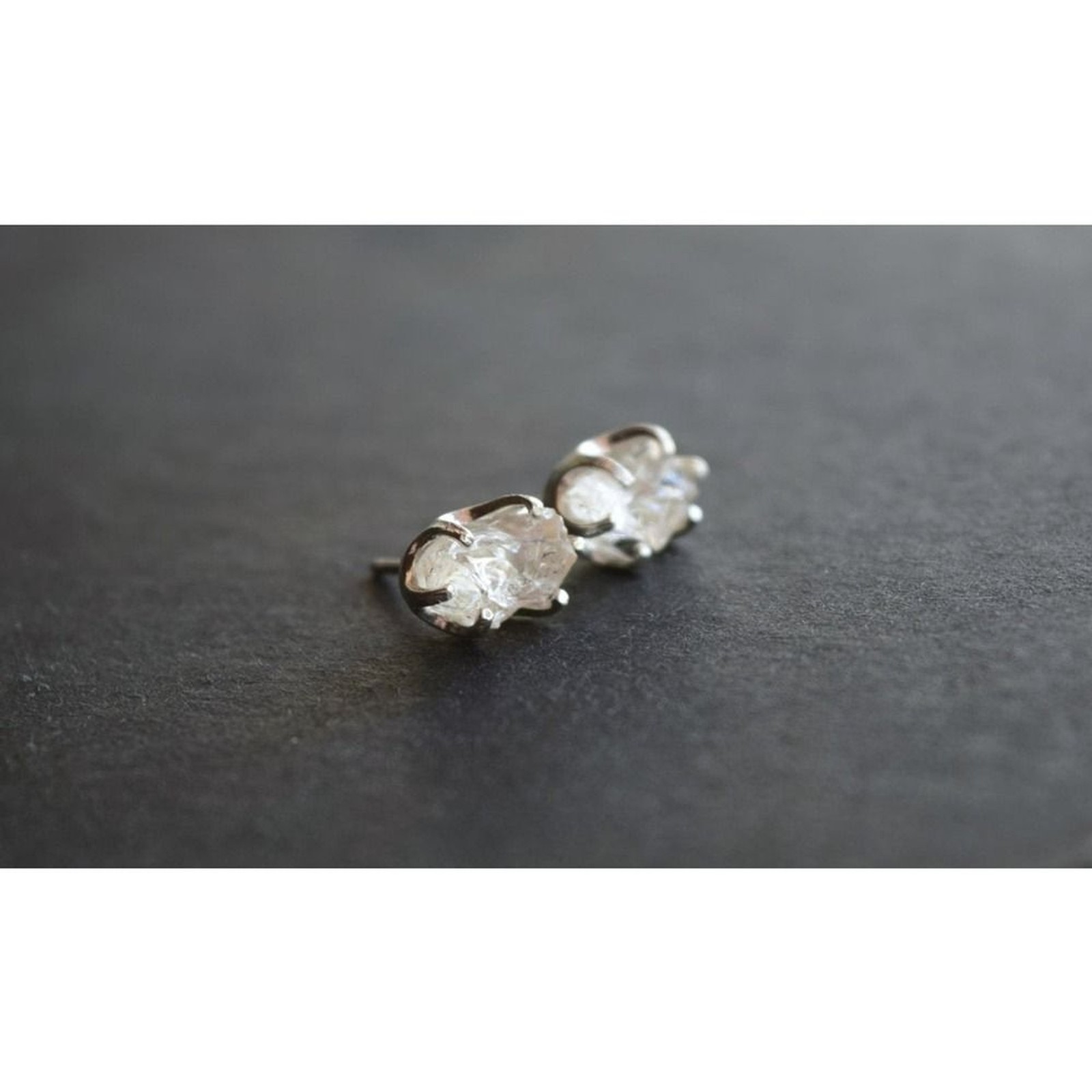 raw stone earrings, natural gemstone studs in sterling silver, crystal e…