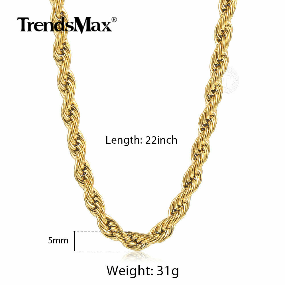 3/5MM Gold Stainless Steel Rope Chain Necklace Bracelet Unisex Jewelry Set 7-30″