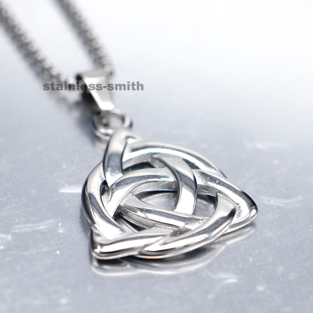 Womens Irish Celtic Triquetra Trinity Knot Pendant Necklace Stainless Steel Set