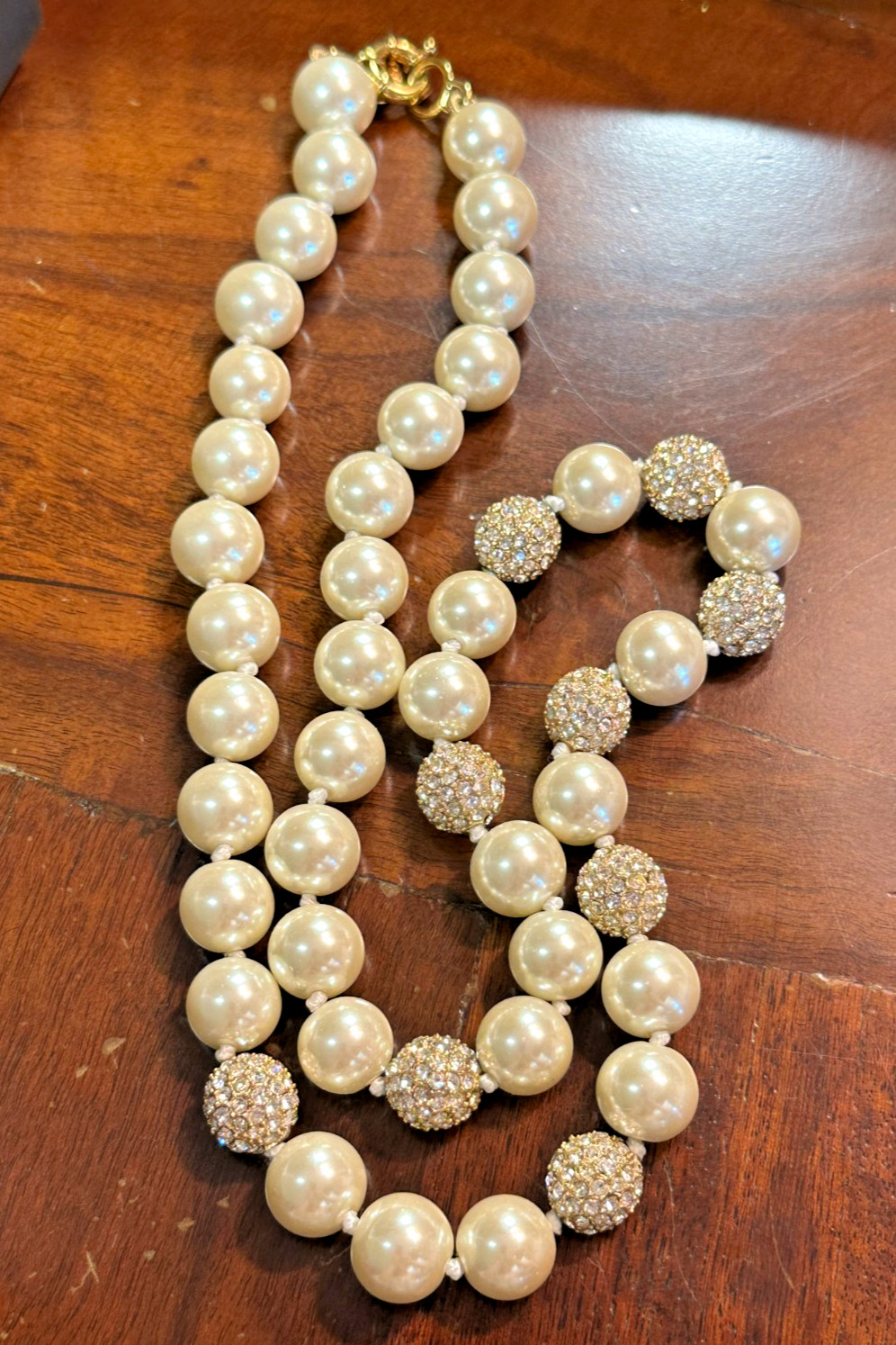 Necklace JCREW faux pearl Hand Knotted Opera Length Bead Long Crystal J.crew