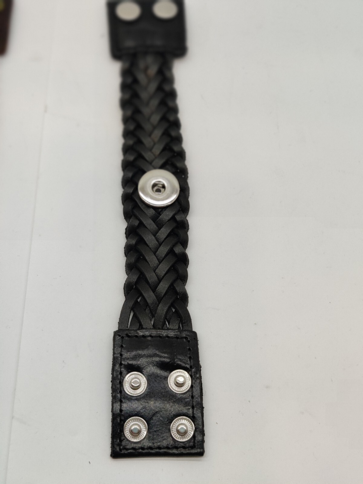 Interchangeable Snap Jewelry Bracelet 9″ Long Black or Brown Leather Braided