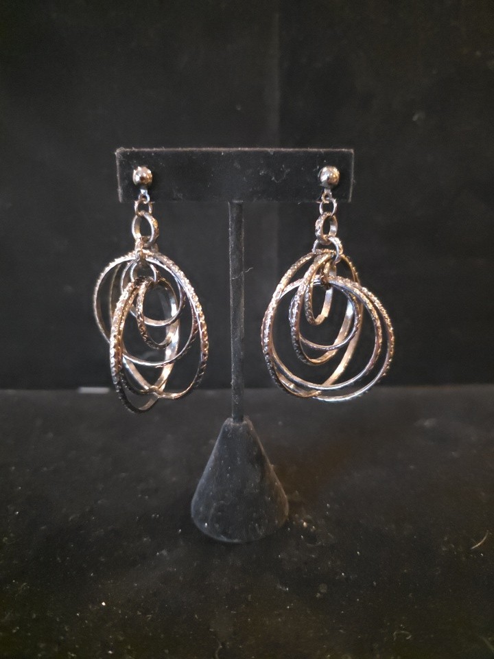 Gun Metal Grey, Layered Hoop Earrings