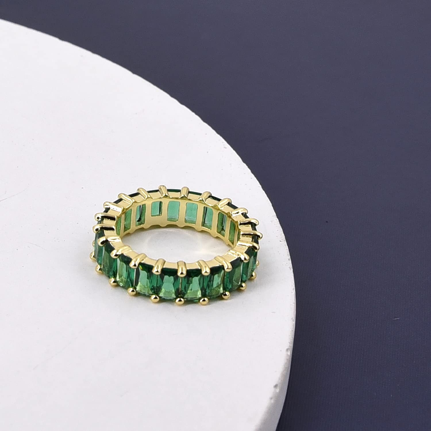 Green Emerald Band (5 Carat) 18K Gold Plated Claw Prong | Rectangle Emerald C…