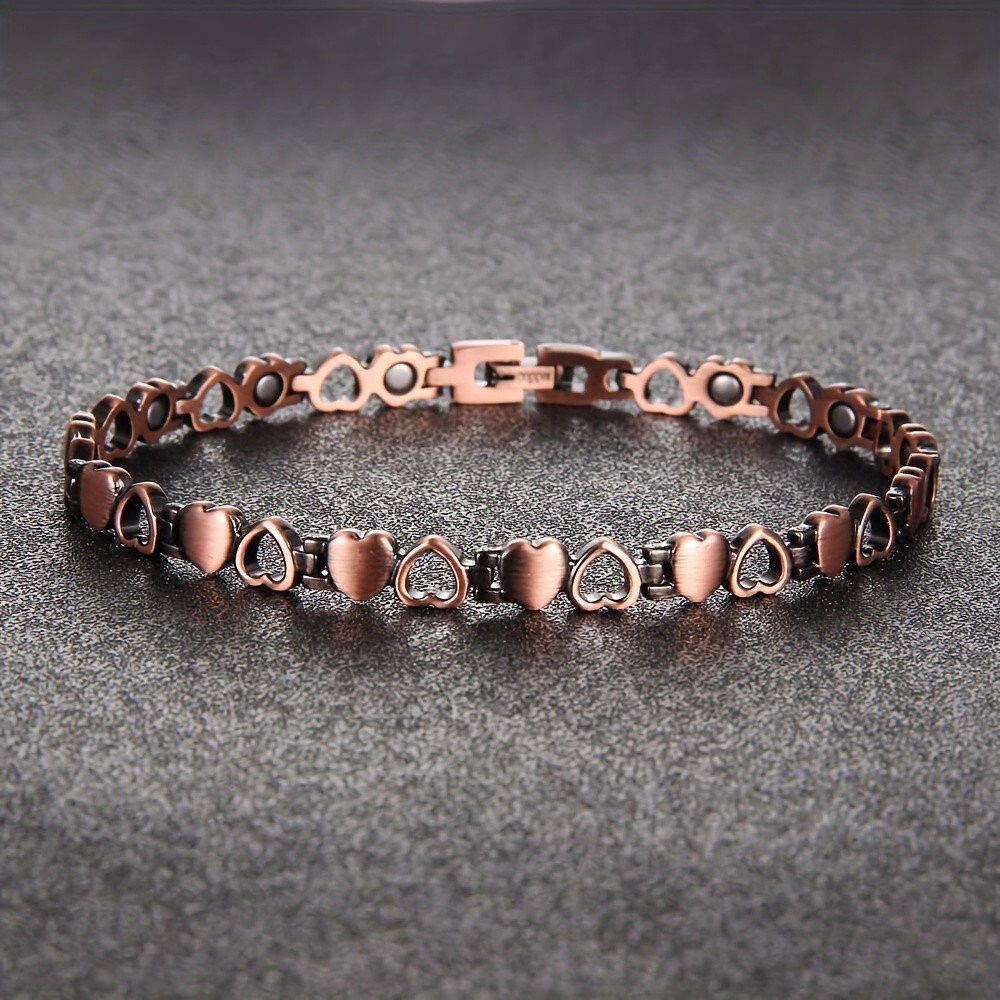 2PCS Heart Design Copper Magnetic Anklet Bracelet for Women Daily Wear,Parties