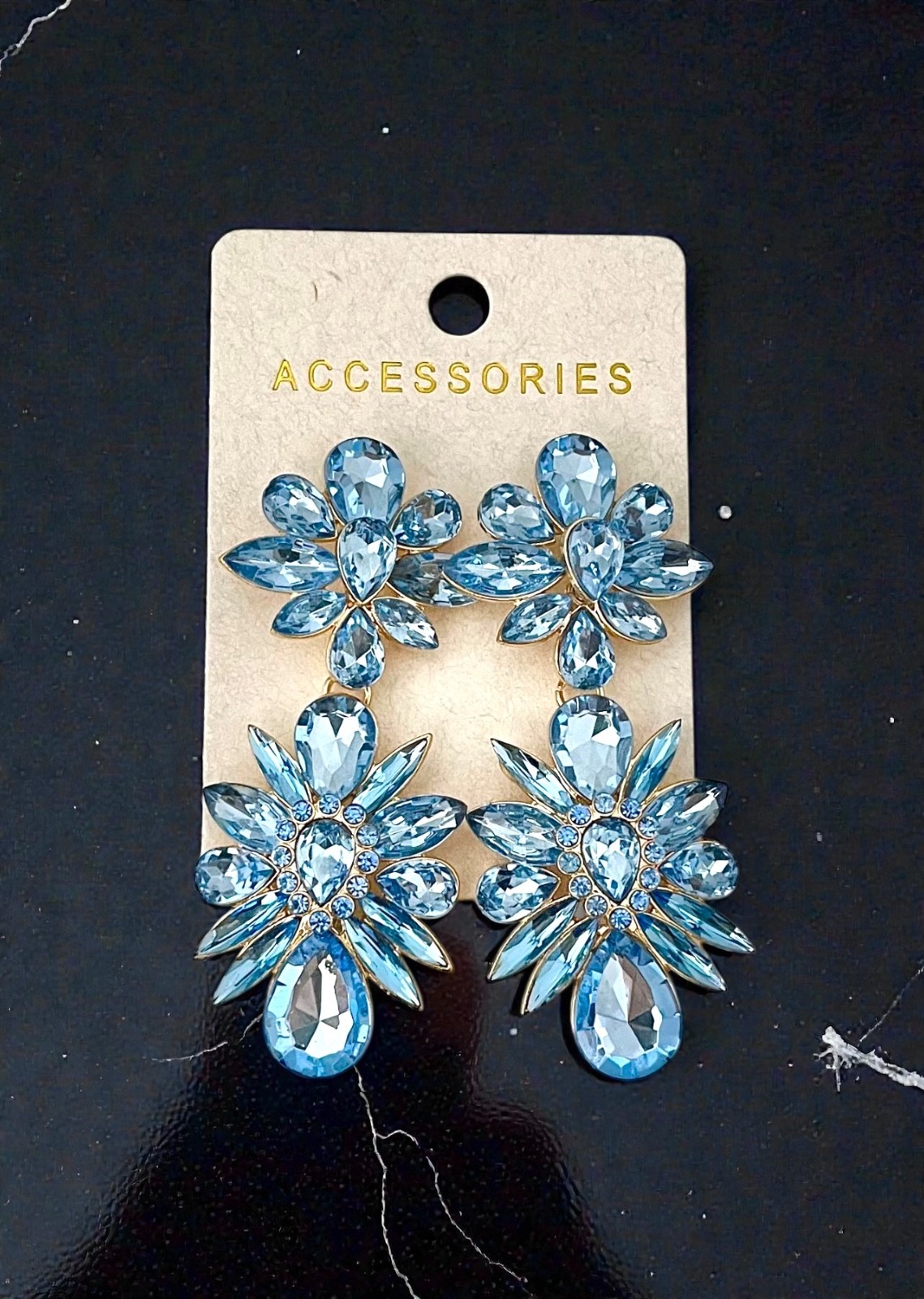 3.25” Long Baby Blue Crystal Statement Evening Wedding Guest Earrings Drag Queen