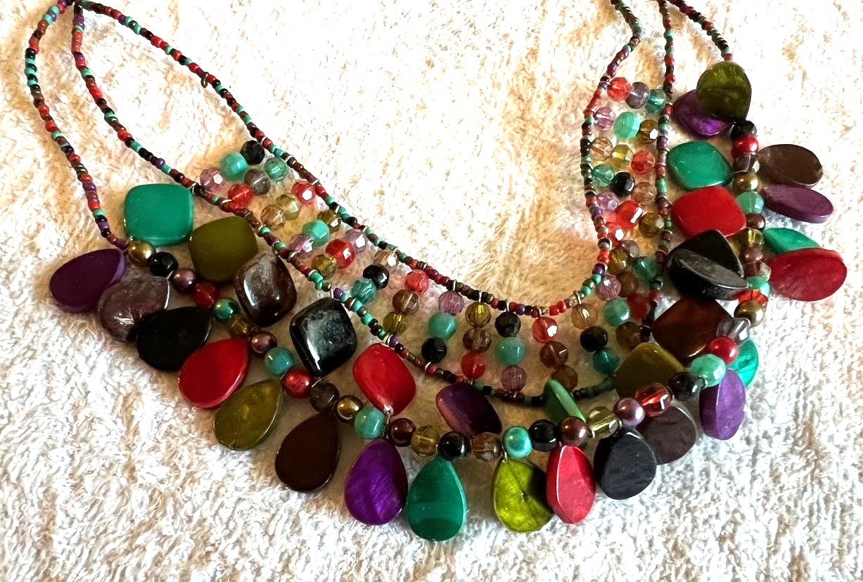 Multicolor statement necklace, 19 inches long