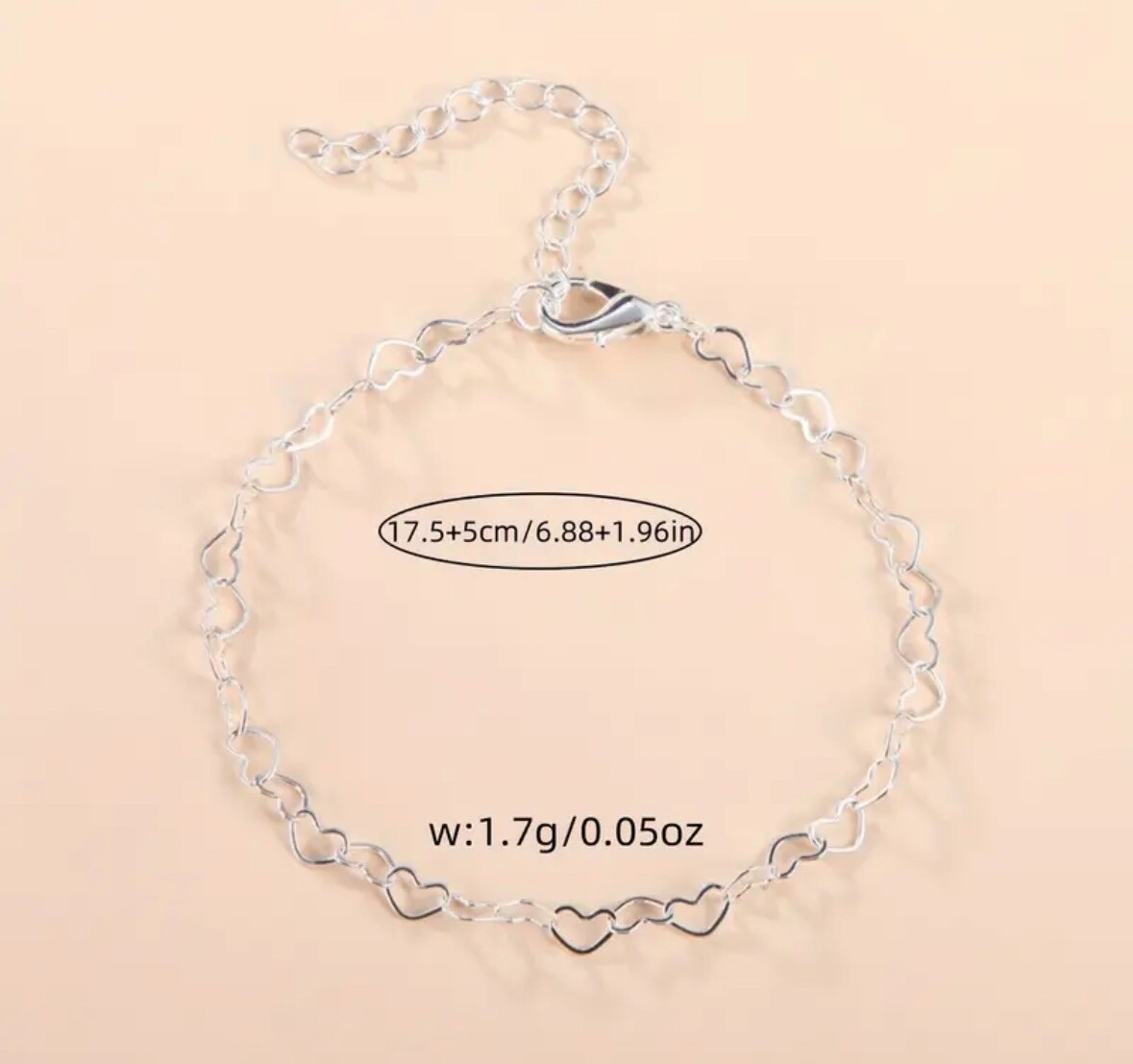 Boutique Simple Dainty Heart Women’s Silver Plated Adjustable Bracelet 🎀