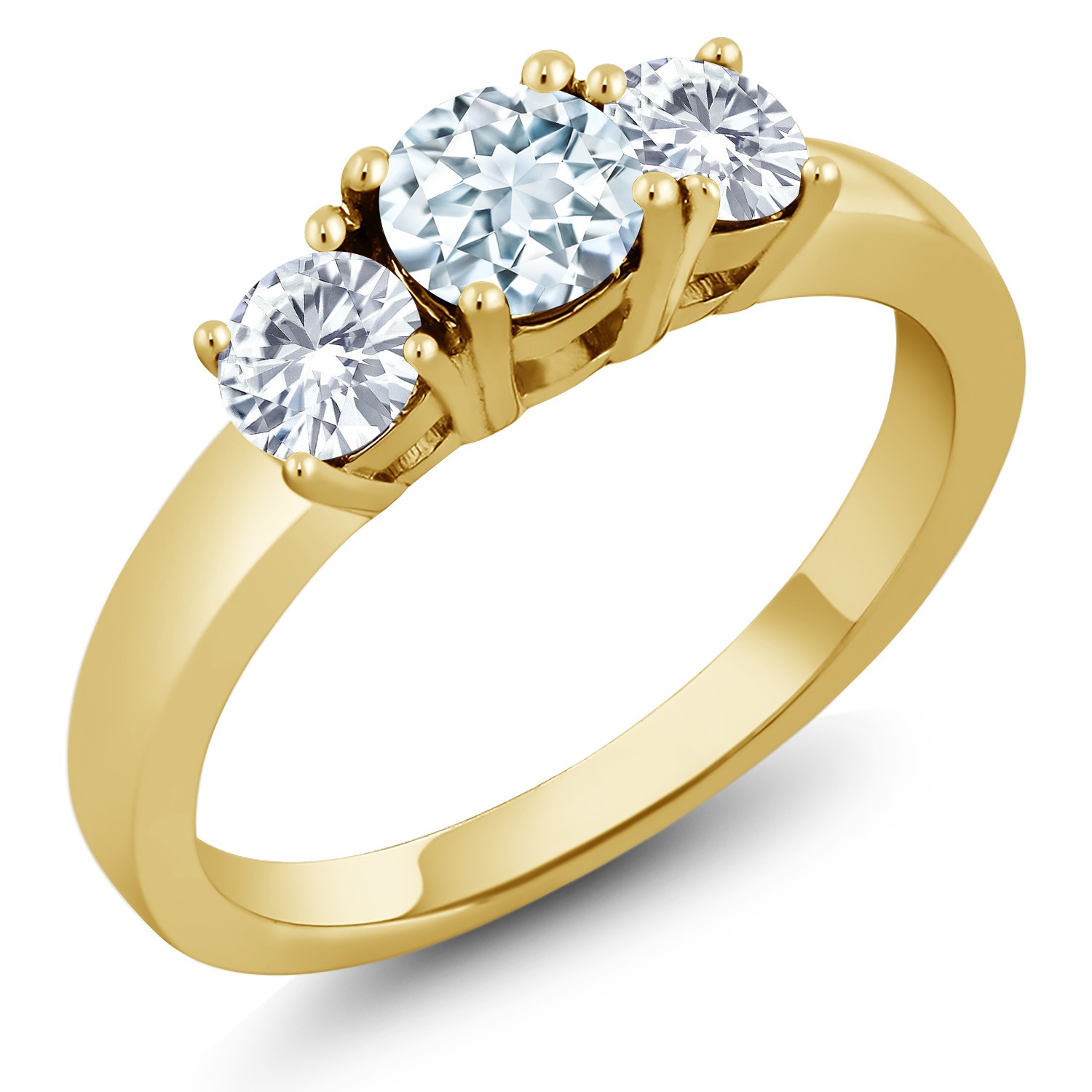 18K Yellow Gold Plated Silver Ring Round Aquamarine Moissanite (0.96 Cttw)