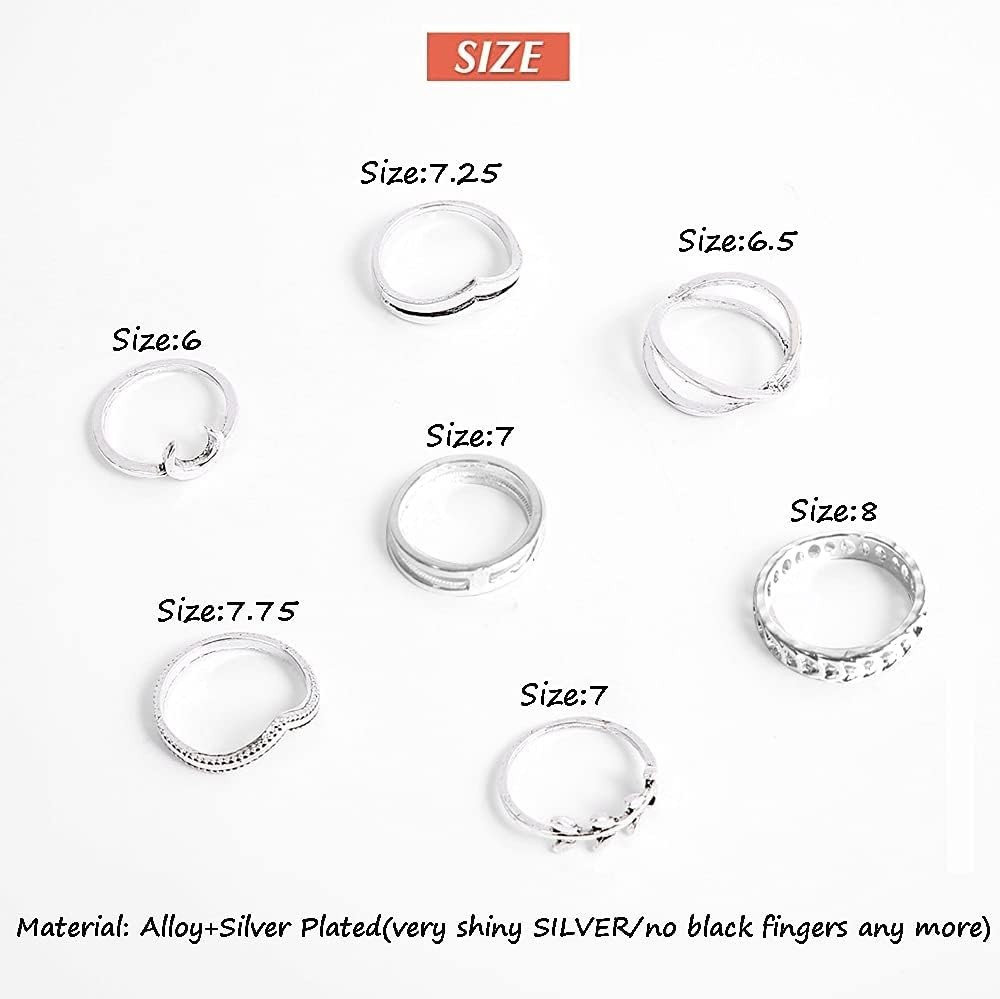 7-19pcs Silver Star Moon Knuckle Ring Set for Women Vintage Stackable Midi Fi…