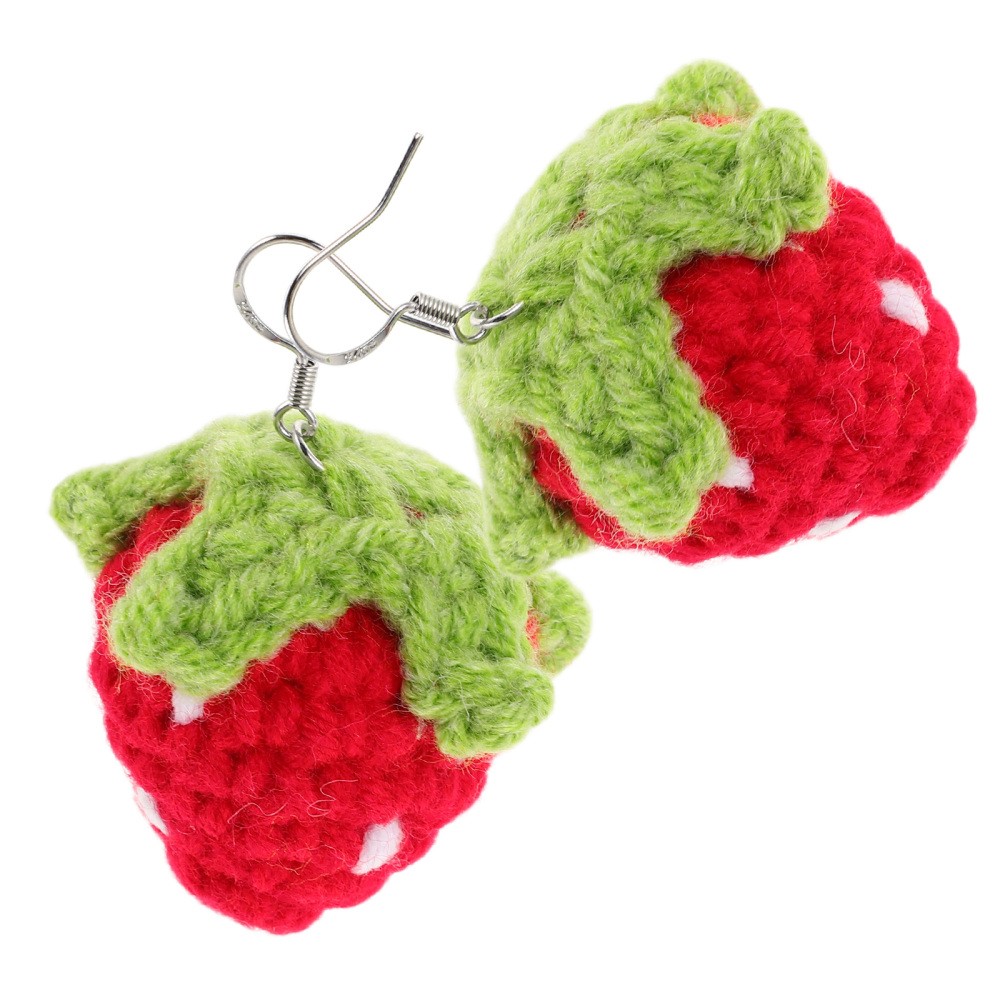 1 Pair Durable Strawberry Earrings Lightweight Red Yarn Japanese Kawaii Style