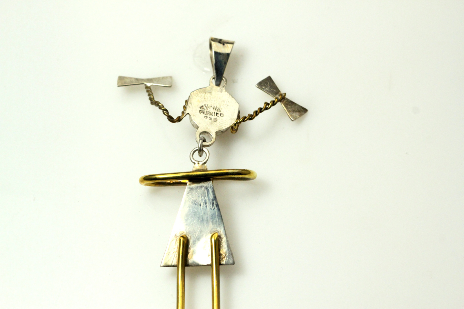 Vintage 925 Sterling Silver & Brass Large Girl Pendant 10.2 Grams (PEN5634)