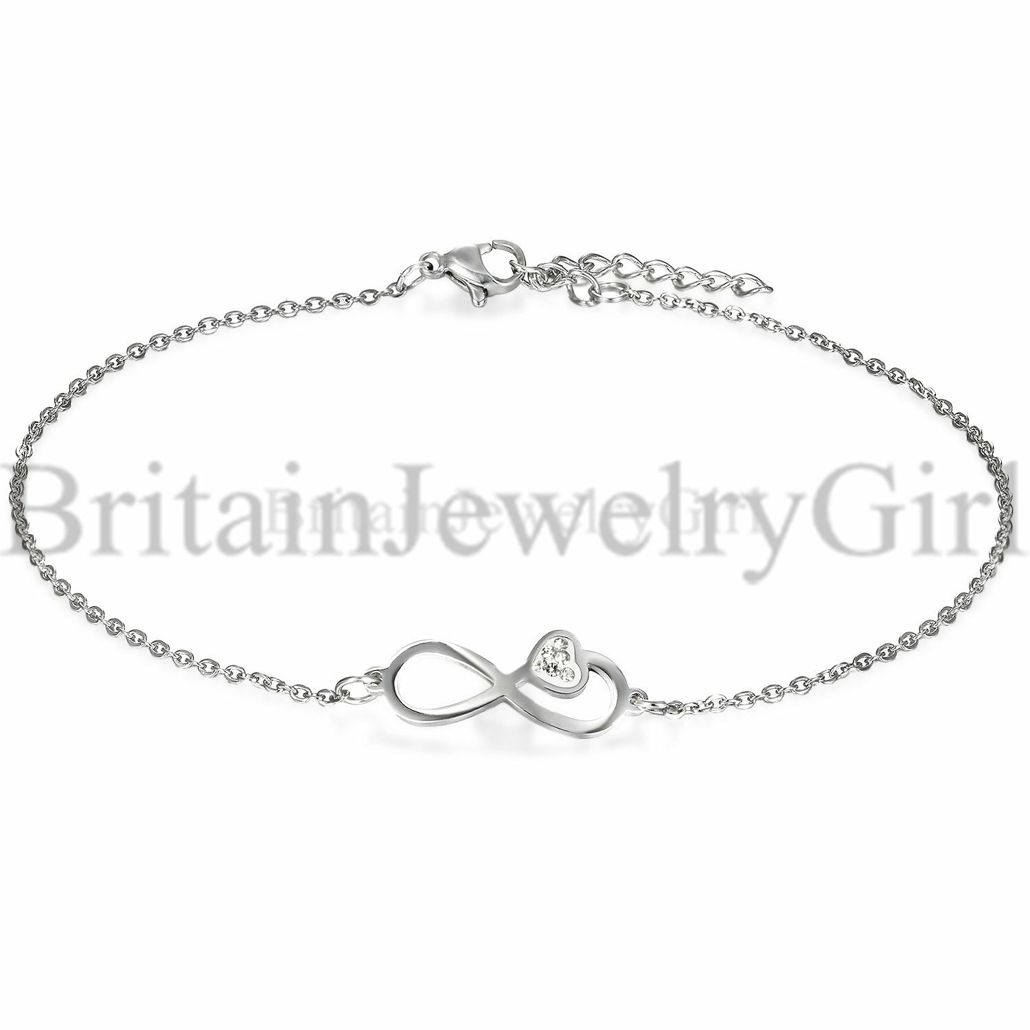 Womens Charm CZ Heart Infinity Stainless Steel Anklet Bracelet Mother’s Day Gift