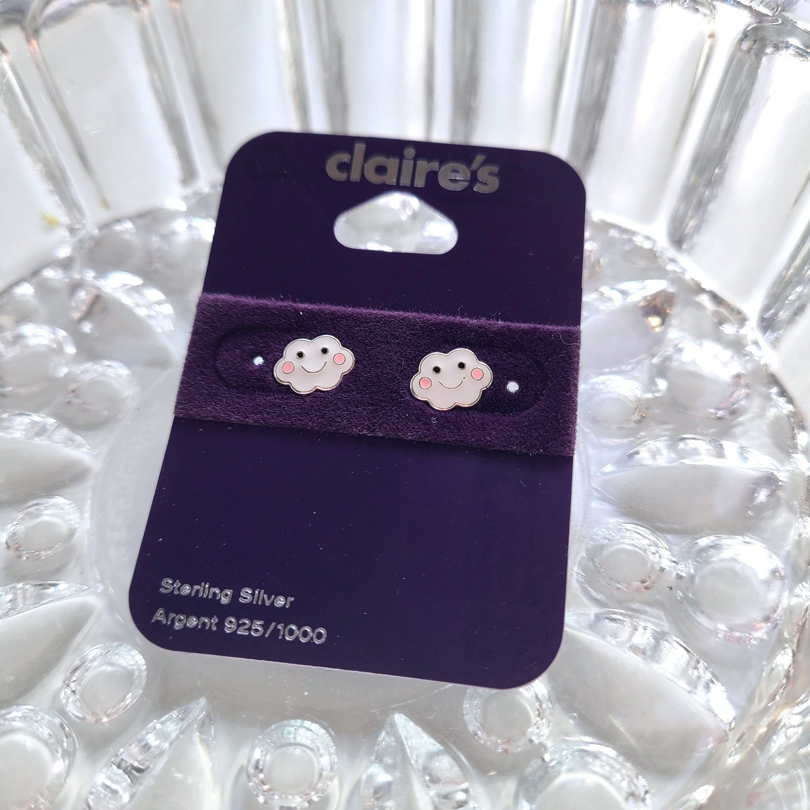 Sterling Silver Happy Cloud White post studs earring earrings 925 Claire’s