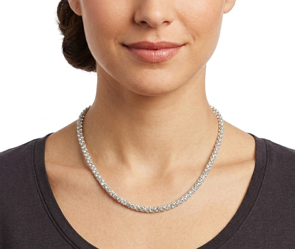 Anne Klein Silver Cubic Zirconia Necklace Chain Bib Retro Silver Crystals NWT