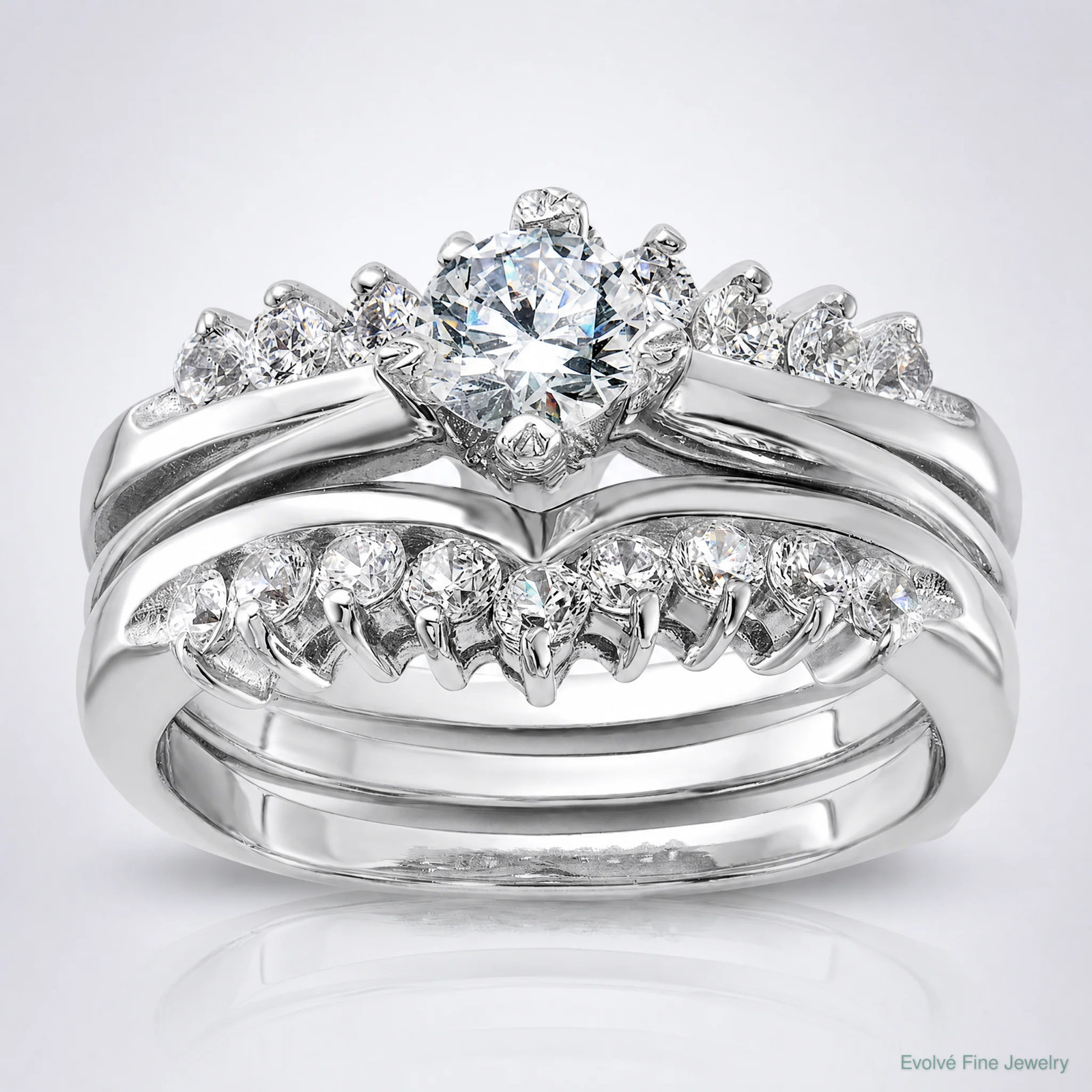 Sterling Silver Rhodium-Plated CZ Ring Set
