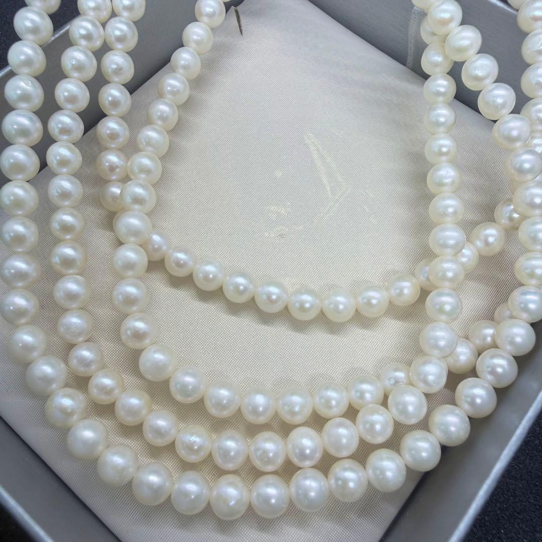 Genuine Pearl Necklace 120cm Long Silver Pearls 5.1-5.5mm From Japan