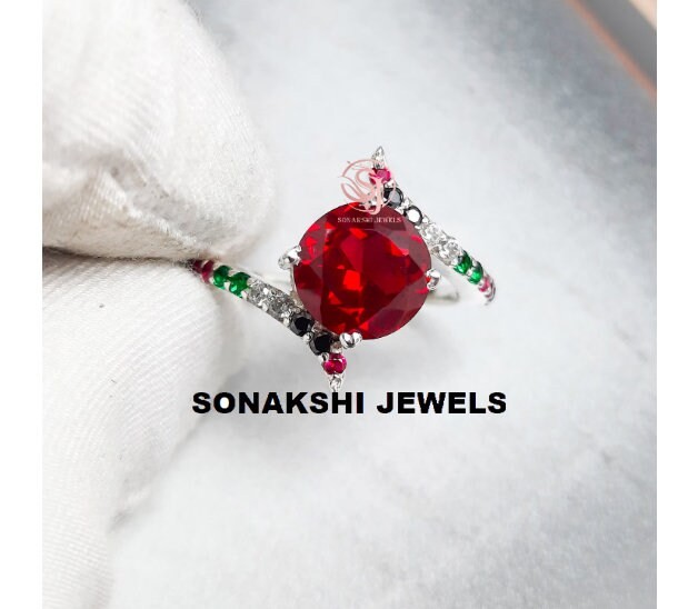 Handmade Design 925 Sterling Silver Red Cubic Zirconia Halo Ring