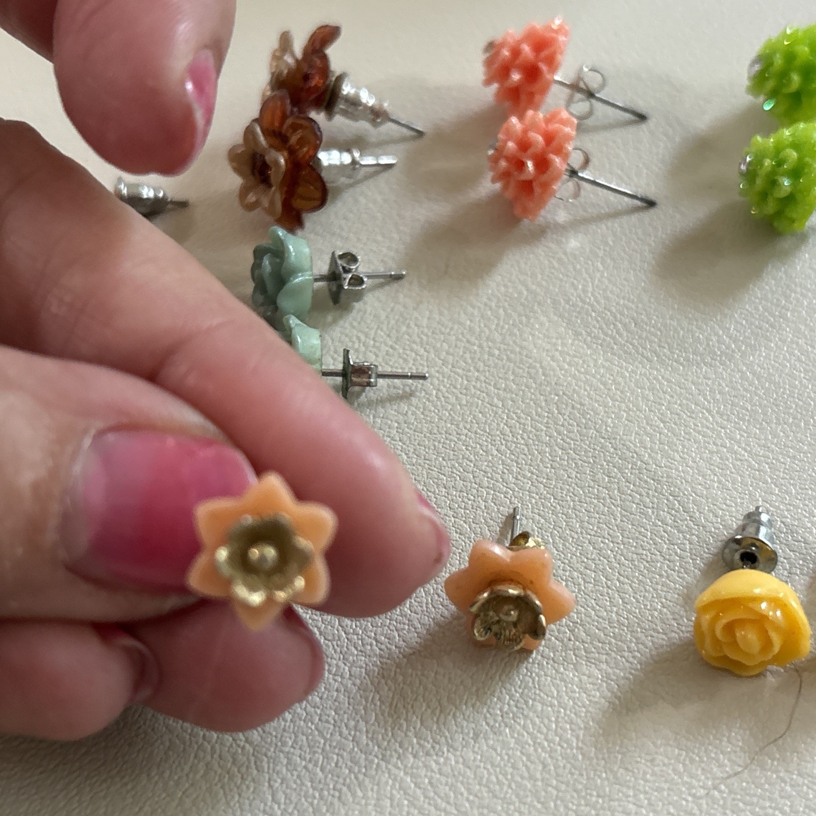 Lot 15 Adorable Rose Shaped Floral Stud Resin Earrings Variety Vibrant Colors!