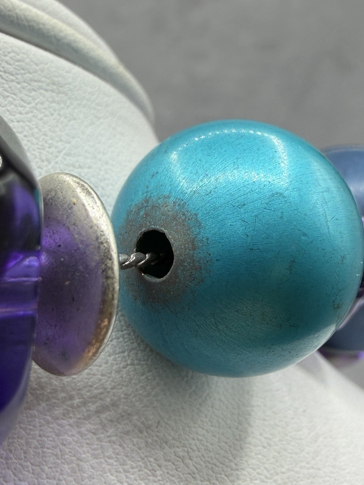 YSL Yves Saint Laurent 1980s Runway Beaded Necklace Purple Lucite Turquoise Bead
