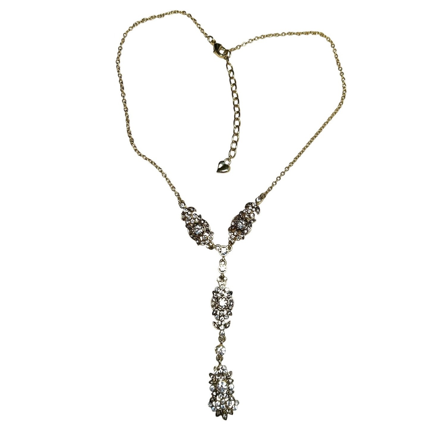 Carolee Y-Drop Crystal Flower Necklace Gold Tone 15.5-17.5 in