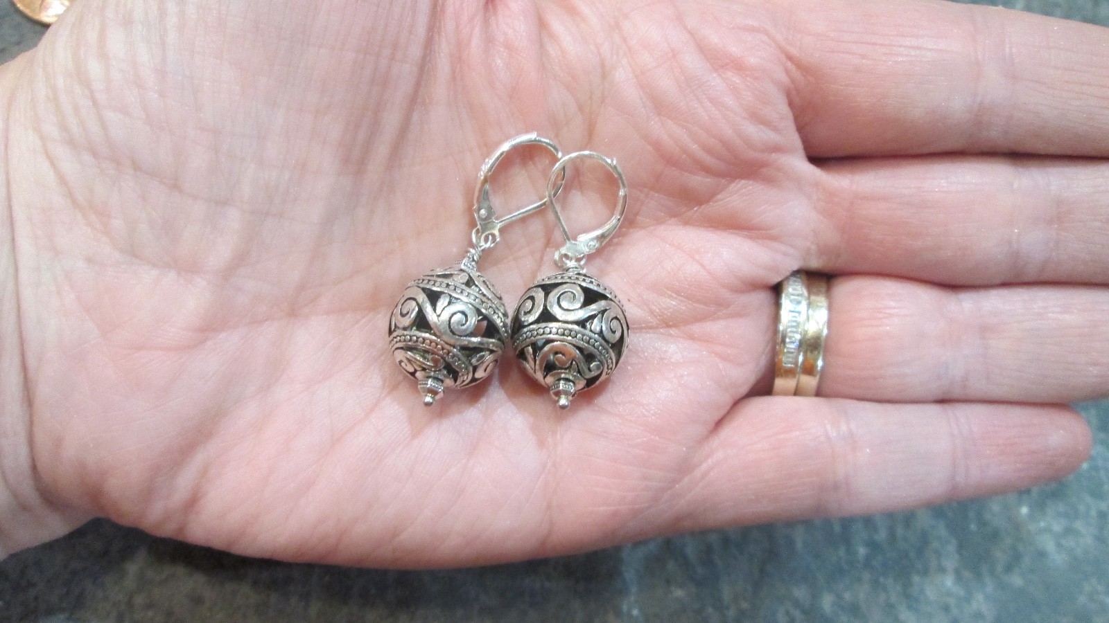 Large Silver Filigree Ball Earrings with Sterling Silver Leverbacks