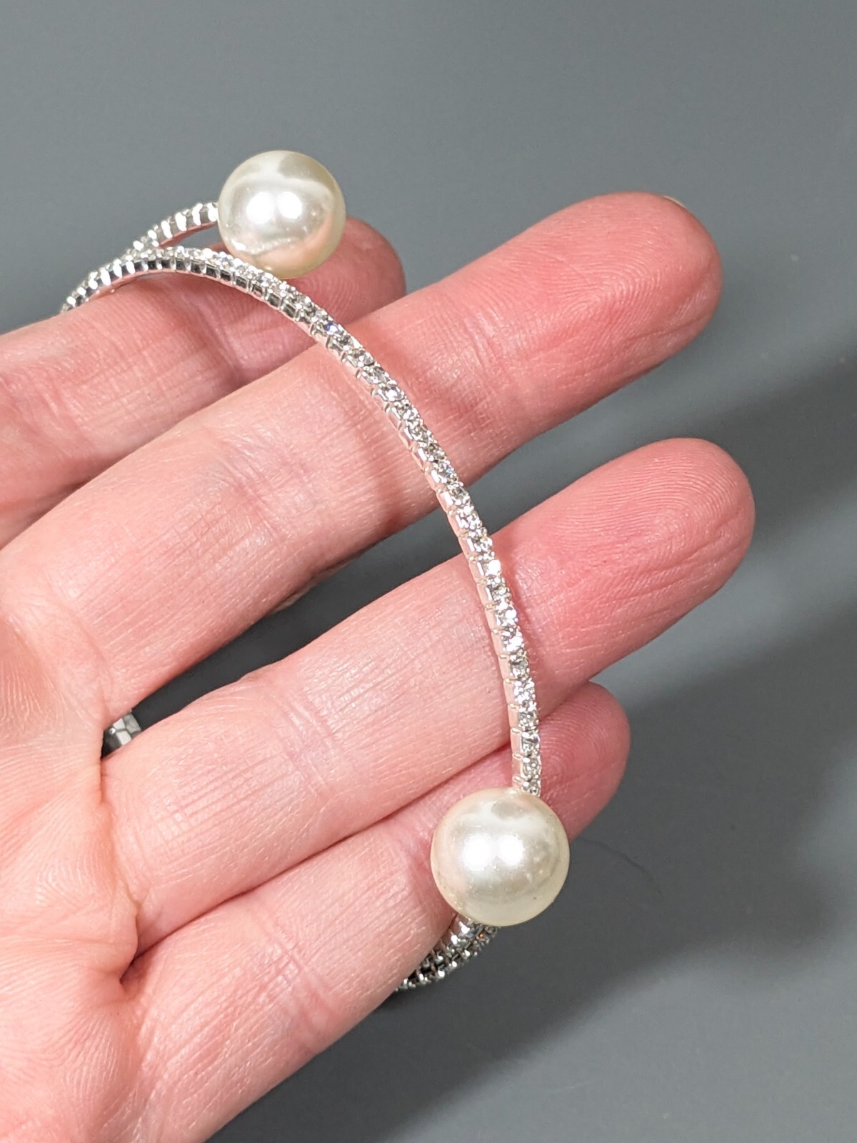 Coastal Bridal Rhinestone Tennis Wrap Bracelet Faux Pearl 7 inch