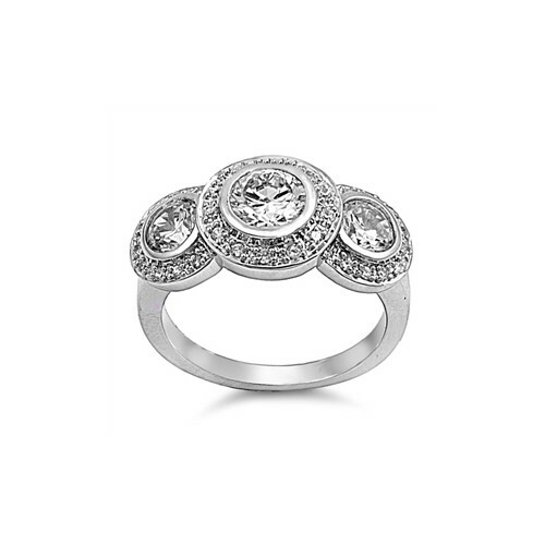 Sterling Silver Antique Style Three Stone Round Cut Clear CZ Ring SZ 5 to 10 NEW