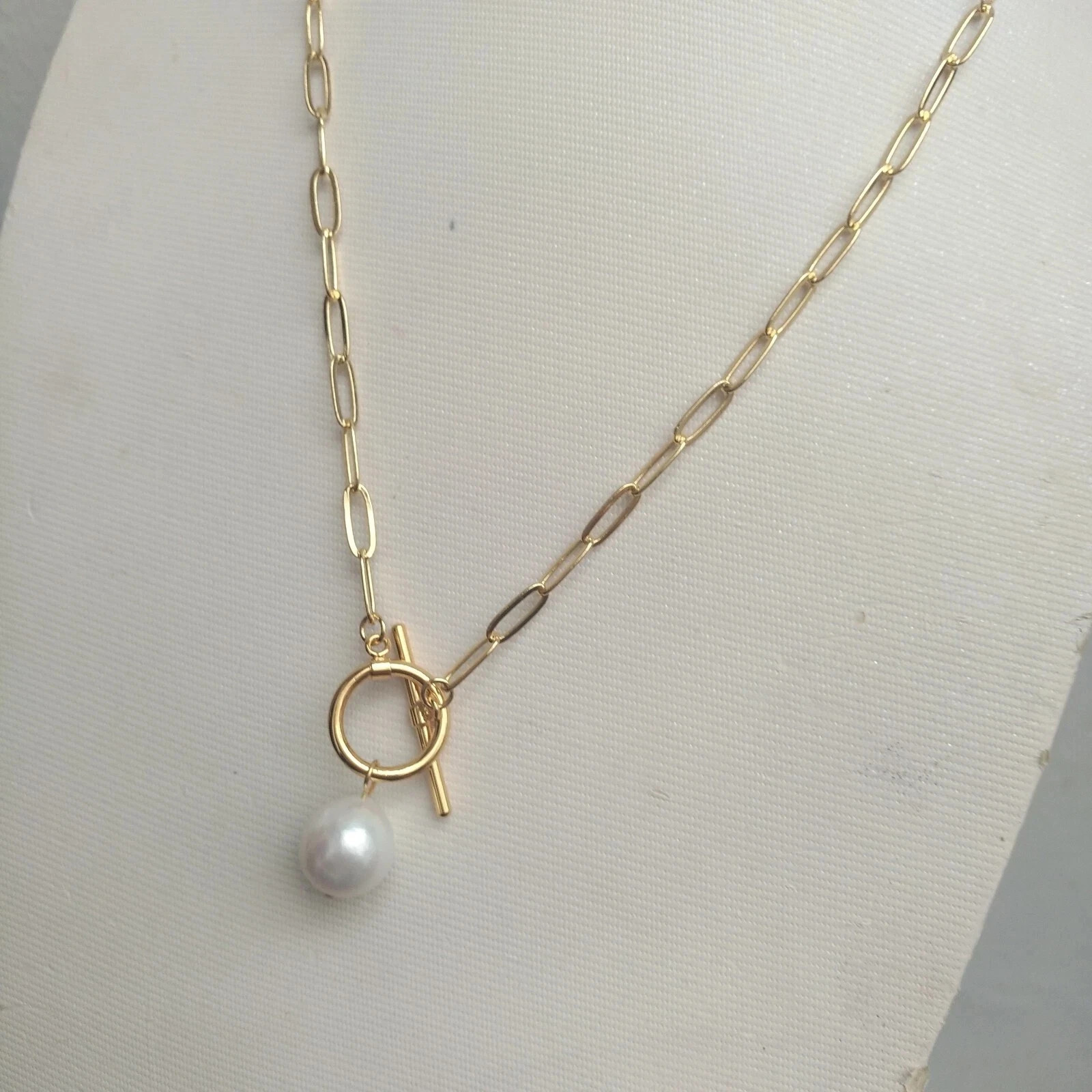 18″ 11-12mm Natural South Sea Baroque White Near Round Pearl Necklace 14 Gold P