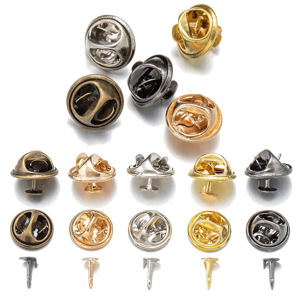 100pc Metal Locking Pin Back Brooch Badge Holder Lapel Base For DIY Jewelry
