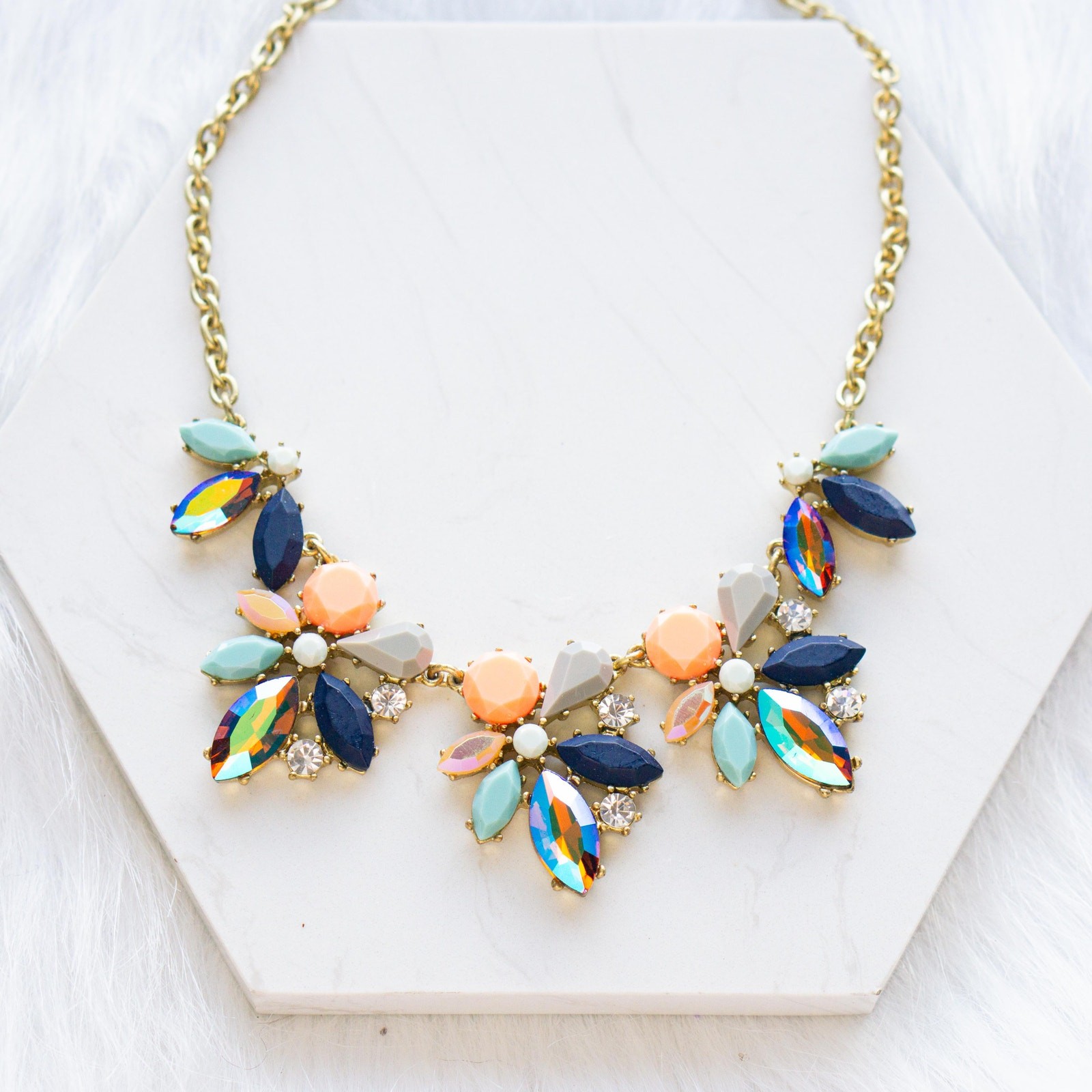 J.Crew Asymmetrical Crystal Clusters Necklace In NEON FLAM