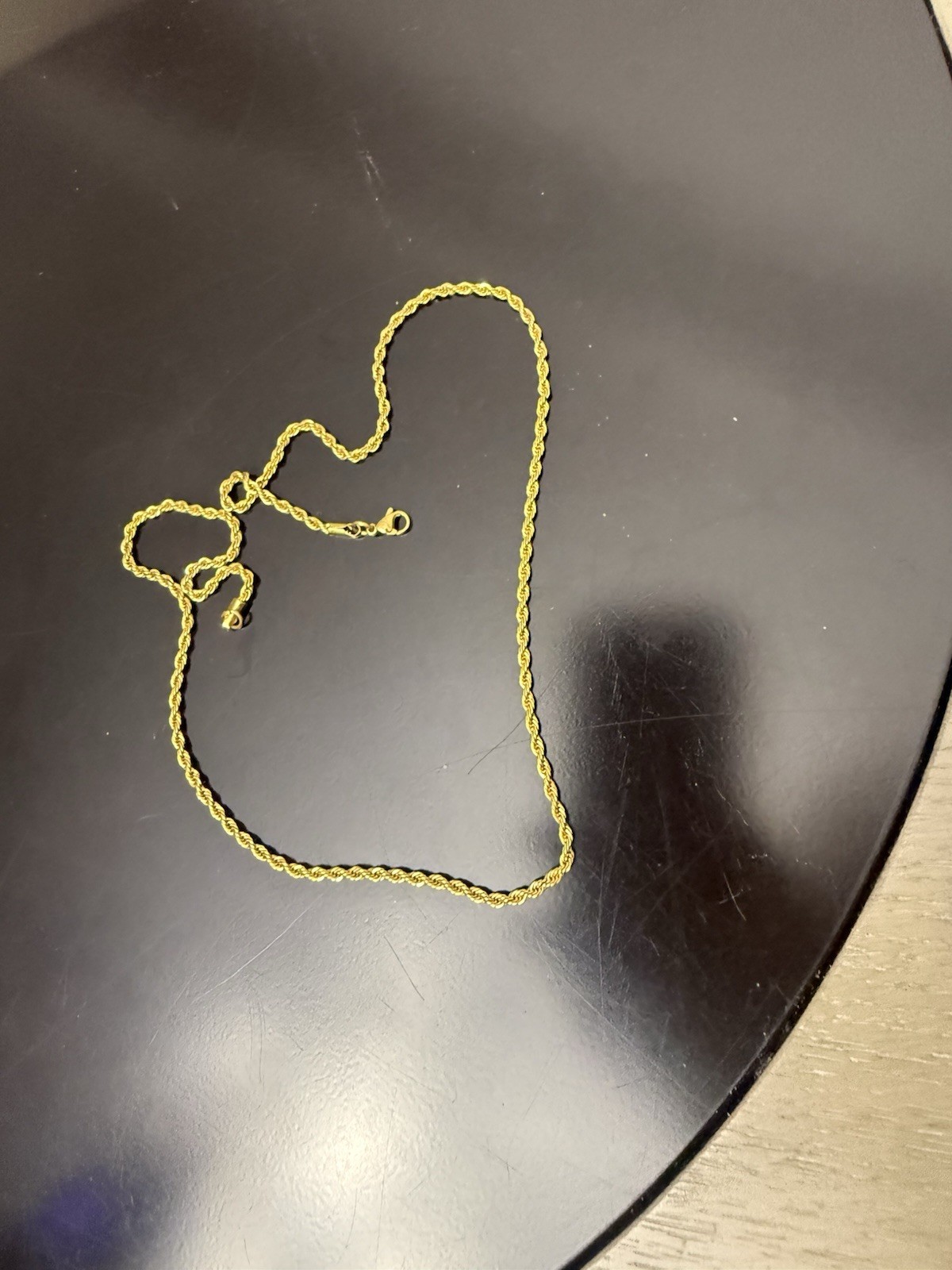 Gold Tone Rope Chain Necklace w/ Lobster Clasp, Metal, No Stone