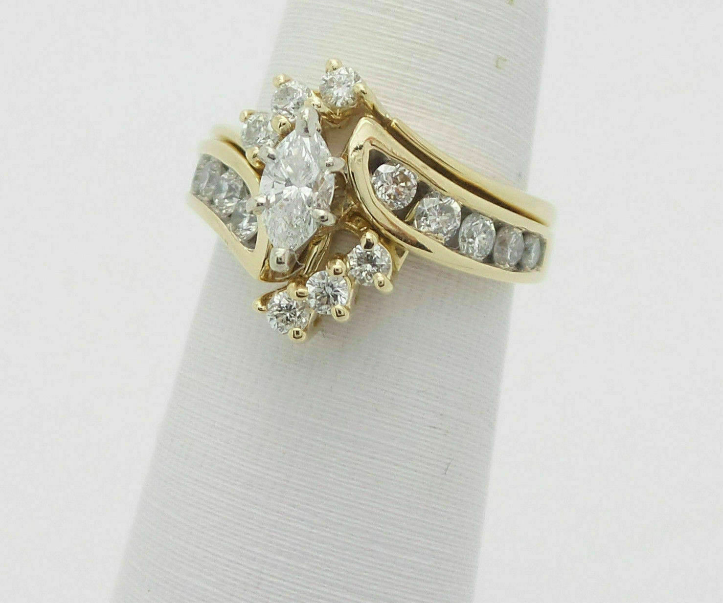 2Ct Simulated Diamond Wedding Bridal Ring Set 14K Yellow Gold Plated Silver