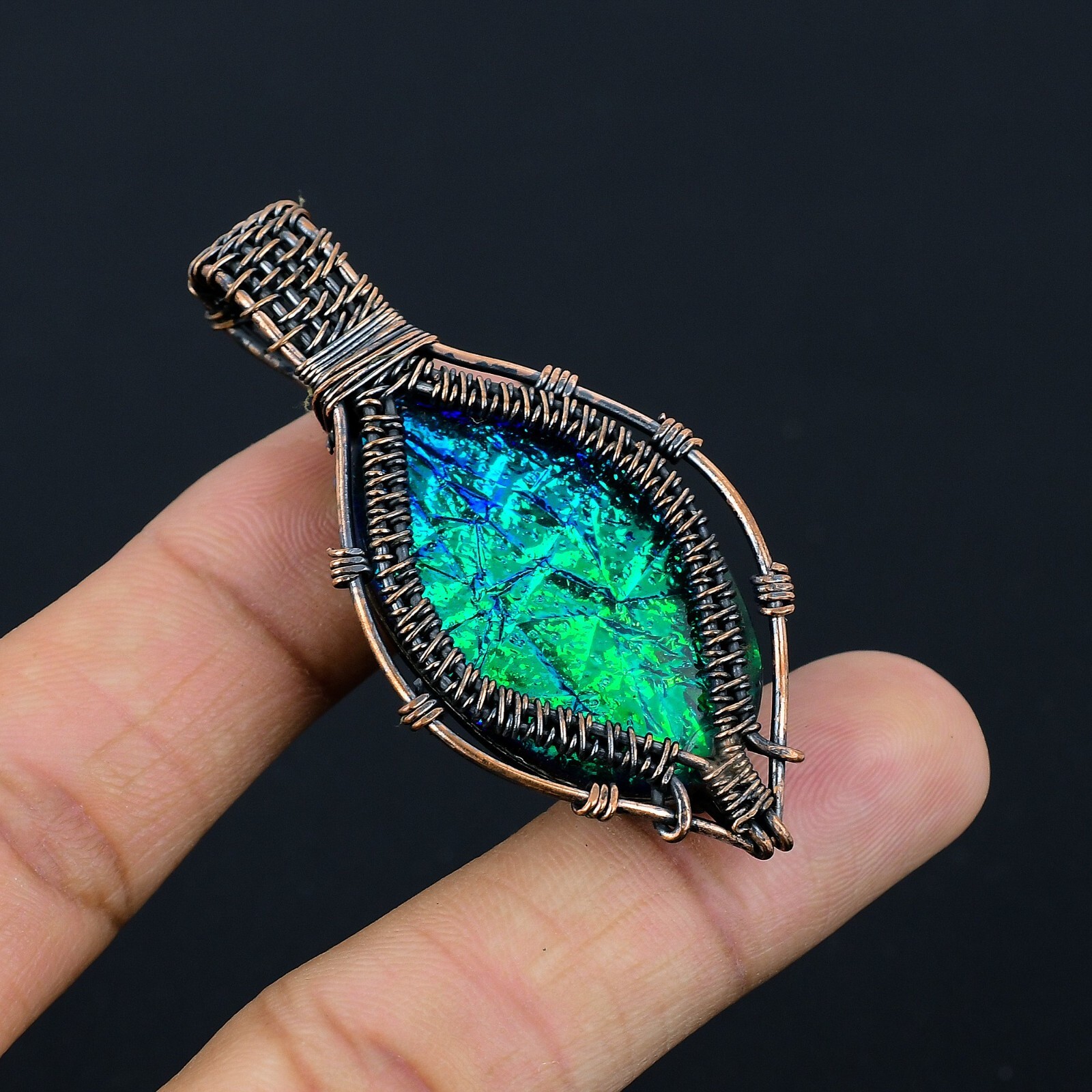 AAA Fire Opal Gemstone Copper Wire Wrap Handmade Jewelry Pendant Gift For Love