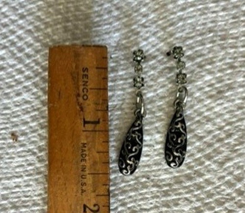 Black & Silver with 3 Rhinestones drop Earrings – Approx 1.5 inch long