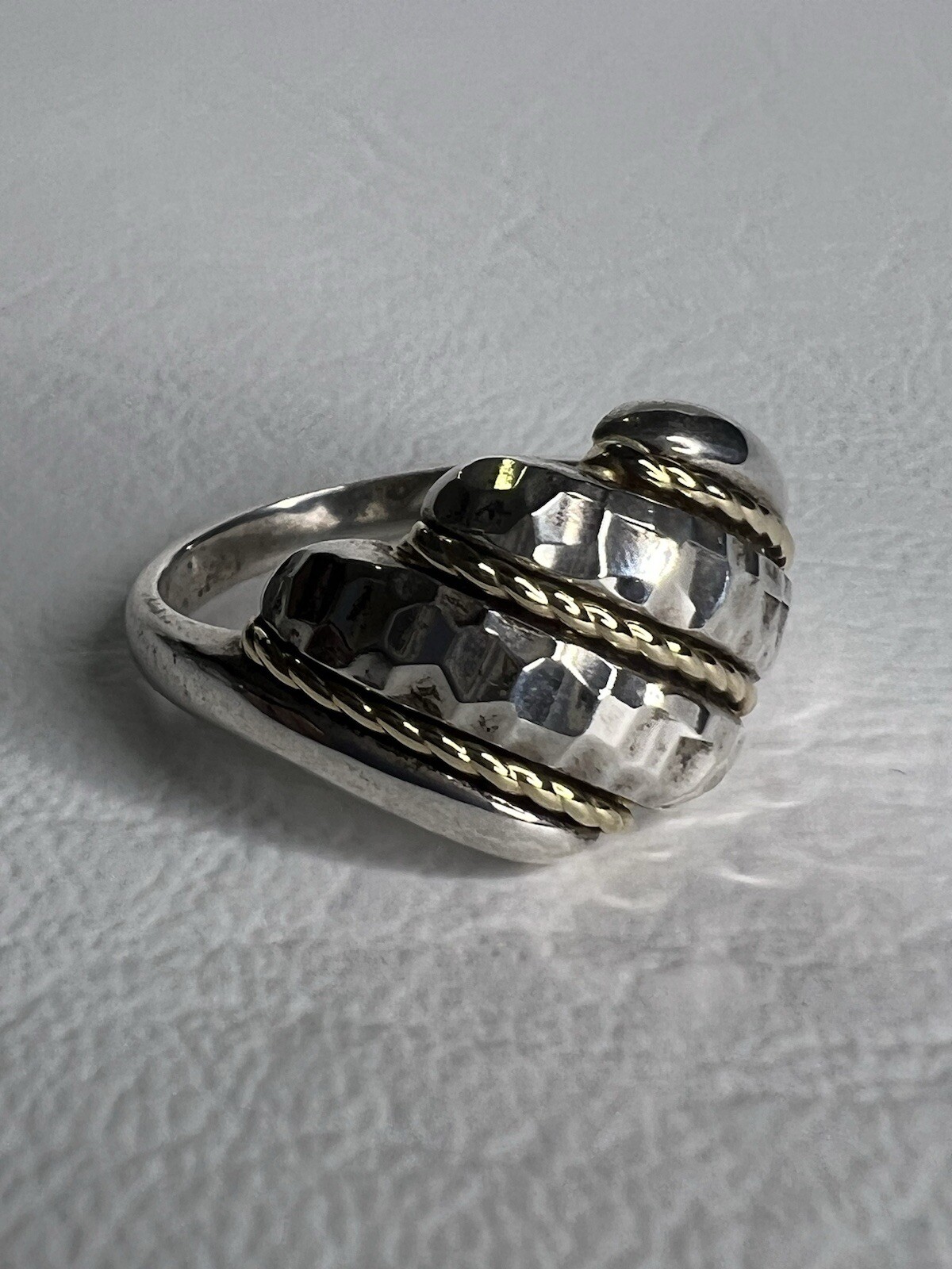 Vintage 14K gold accents & 925 Ster1ling Silver 1990s Domed Band Ring Sz 9.75