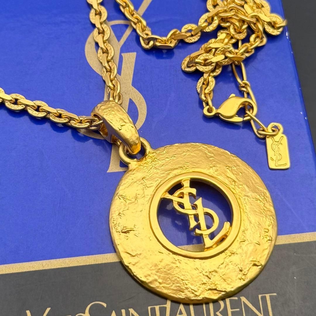 Yves Saint Laurent YSL Necklace Cassandra Medallion Gold Vintage Japan Mint 80